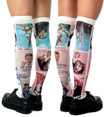 Белые гольфы с принтом в виде советских плакатов (Цвет: белый)