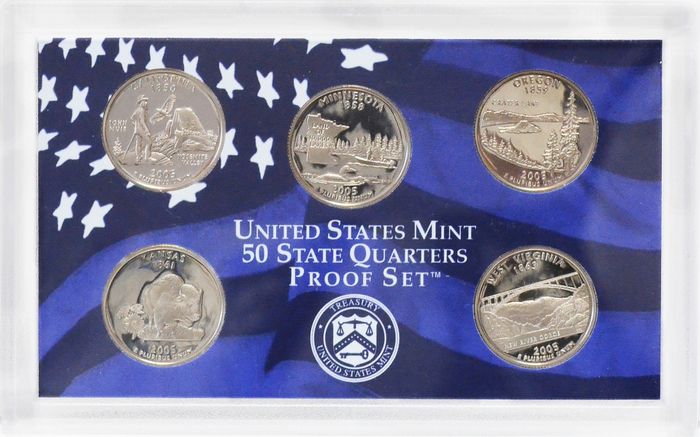 Официальный годовой набор квотеров США 2005 Proof (5 монет) с сертификатом
