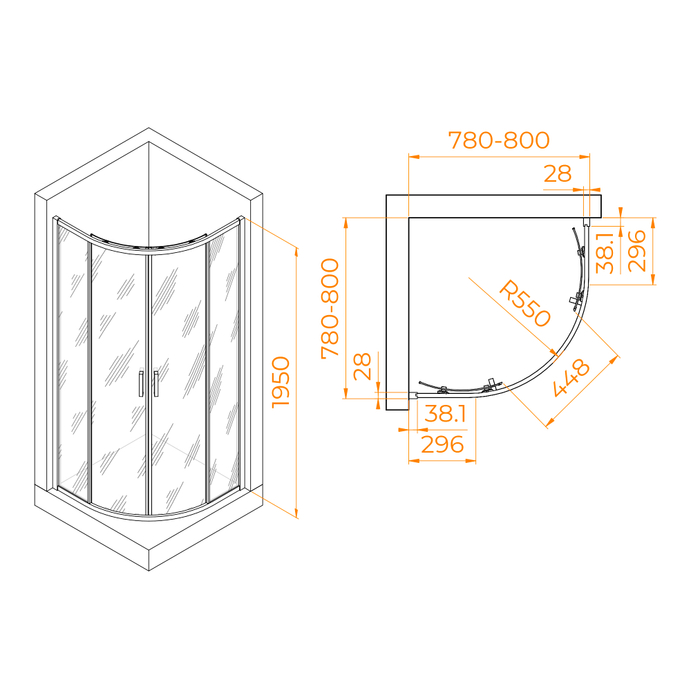 Душевой уголок RGW PA-52 (Прозрачное, 800x800)