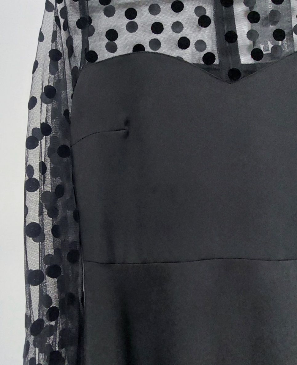 Платье женское горох в горошек по фигуре на работу праздничное повседневное отрезная талия клёш солнце полусолнце осеннее весеннее зимнее офисное чёрное сетка большой размер 48 L XL плотное длинный рукав силуэтное