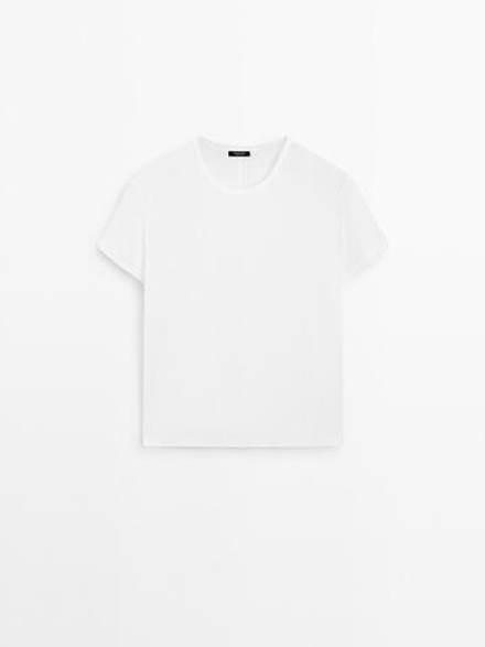 Massimo Dutti Футболка с коротким рукавом из 100% хлопка, белый