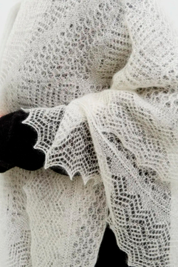 Оренбургский пуховый платок с шелком АШ140-02 экрю