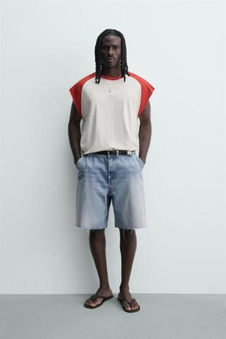 ZARA ДЖИНСОВЫЕ ШОРТЫ ЧИНОС RELAXED FIT, СИНИЙ