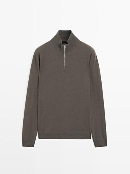 Massimo Dutti Свитер с воротником-стойкой и застежкой-молнией, серый