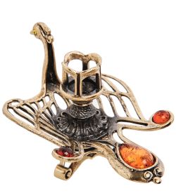 Народные промыслы AM-3054 Подсвечник «Жар-птица» (латунь, янтарь)