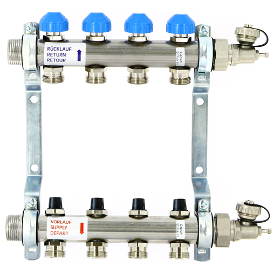 Коллектор Uni-Fitt 1"х3/4" 5 вых. нерж. сталь с регулировочными и термо вентилями 456W4305