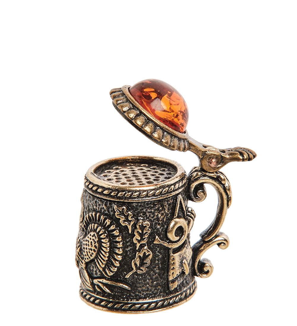 AM-2052 Наперсток «Кружка Охотника» (латунь, янтарь)