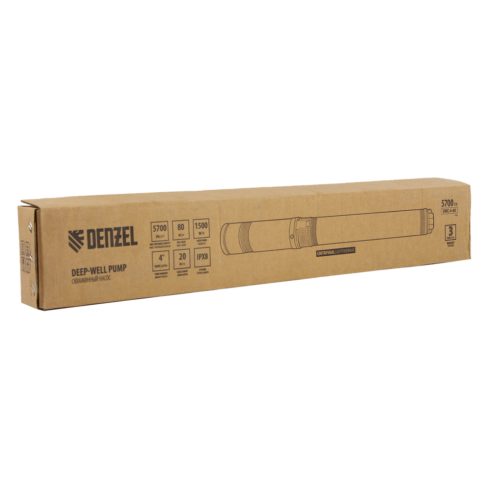 Скважинный насос Denzel DWC-4-80 97256 (1500 Вт, 5700 л/ч, подъем 80 м)