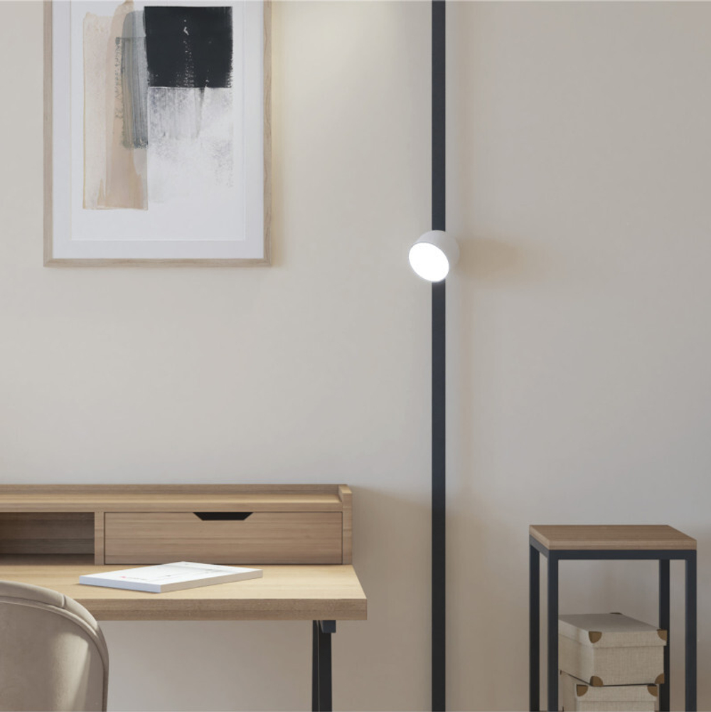 DK5543-WH+BK Поворотный светильник для трека-ремня Belty, серия Spot, со светодиодом, D100*H107мм, 48V DC, 12W, RA90, 120°, 3000K, IP20, белый с черным, алюминий