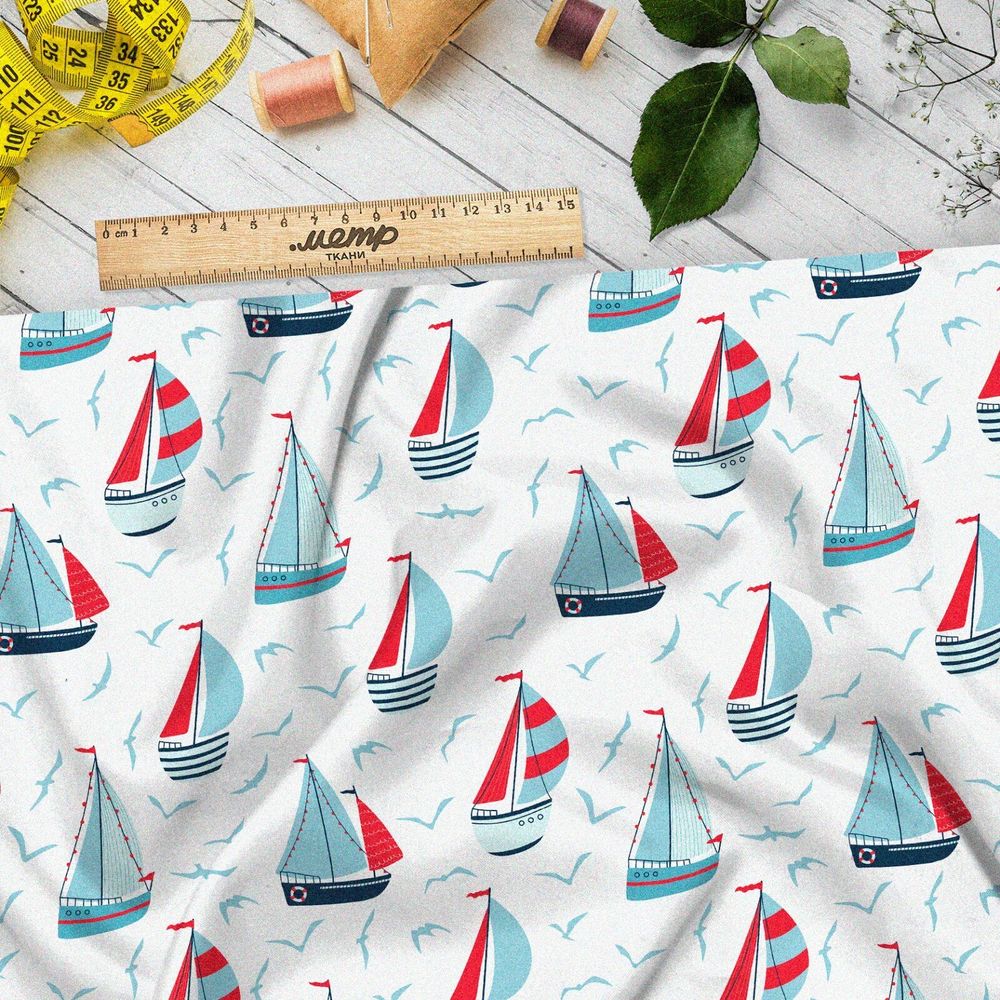 Ткань блэкаут парусные кораблики