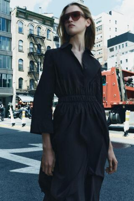 ZARA ПЛАТЬЕ-РУБАШКА МИДИ — ZW COLLECTION, ЧЕРНЫЙ