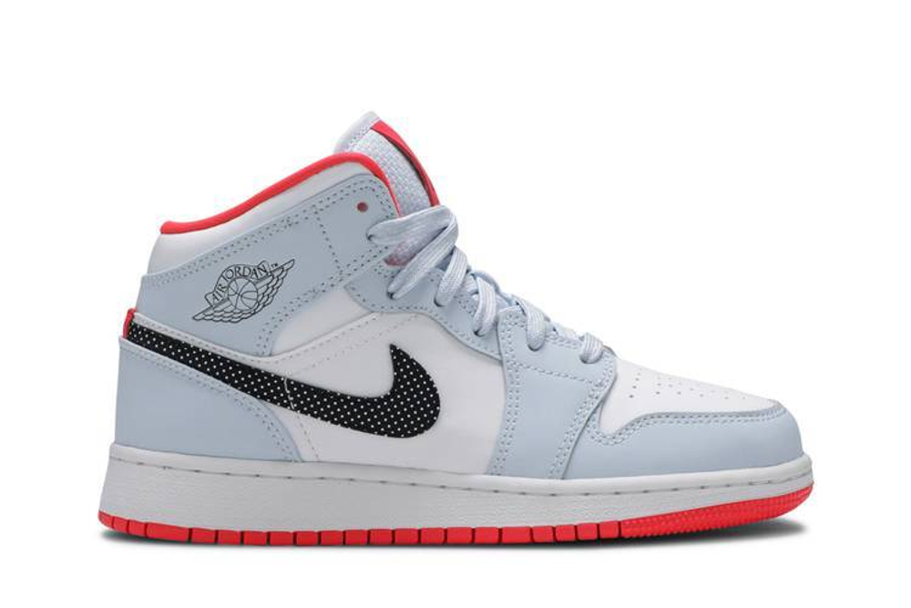 Кроссовки Jordan Air Jordan 1 Mid Half Blue Polka Dot Swoosh GS (Подростковая размерная сетка)