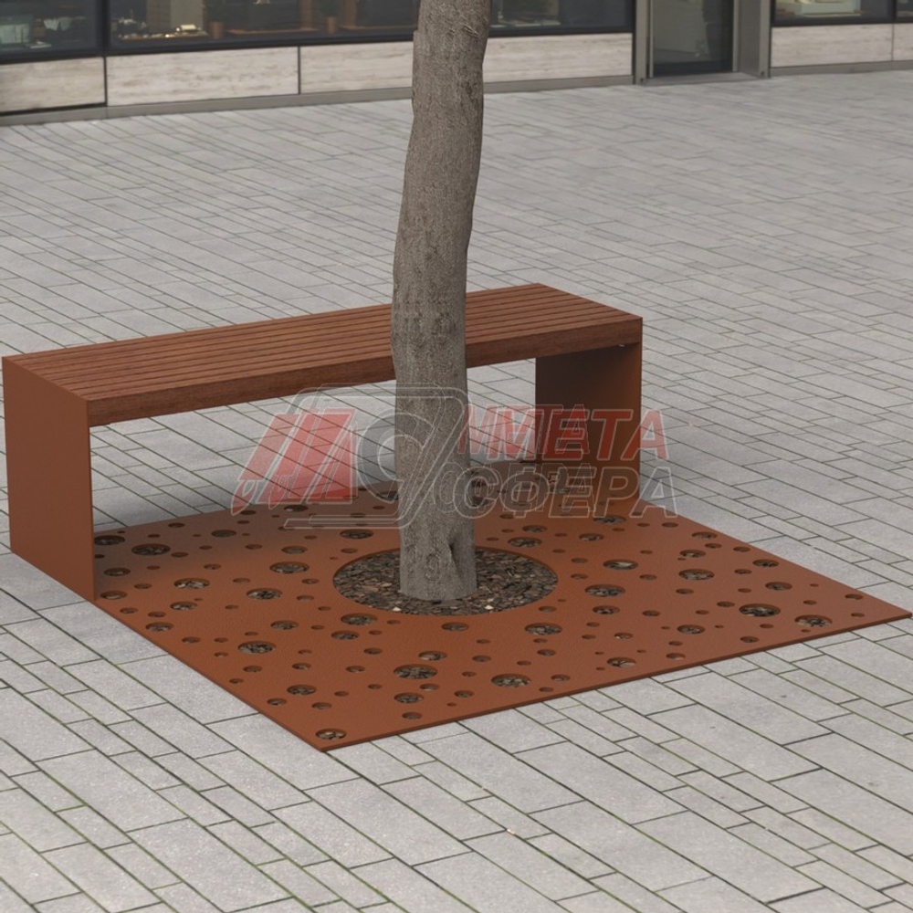 Приствольная решётка квадрат со скамейкой
