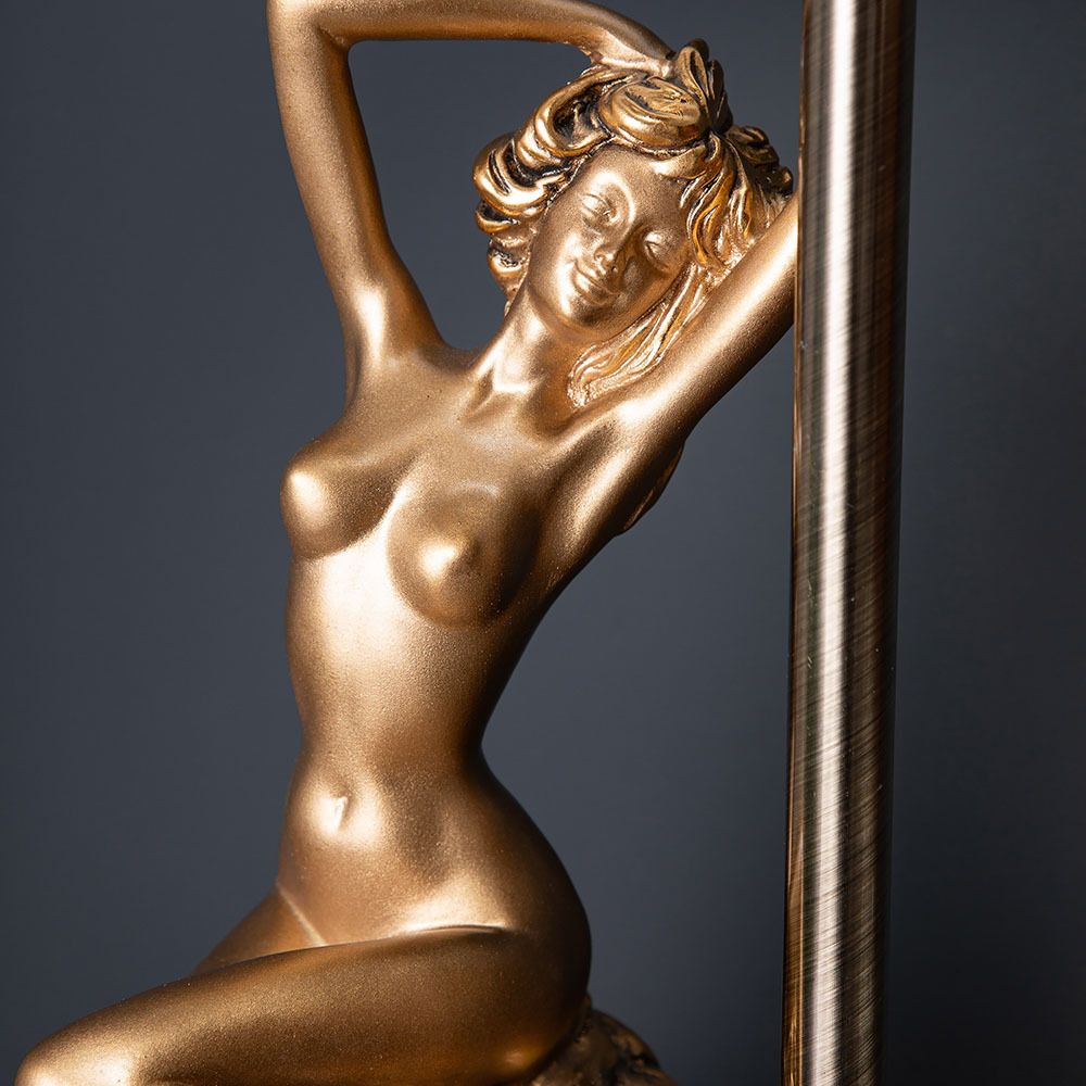 Настольная лампа Девушка на камне Бронза с абажуром Тюсо Кофе