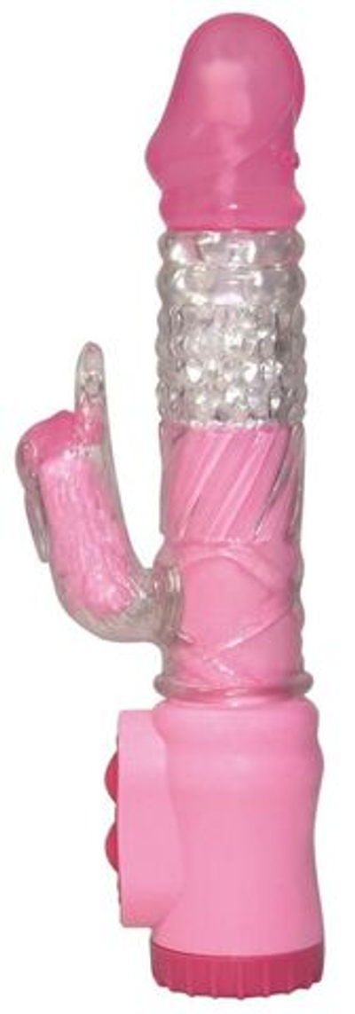 Розовый вибратор Vibrating Rabbit с клиторальным зайчиком - 22 см. (Цвет: розовый)