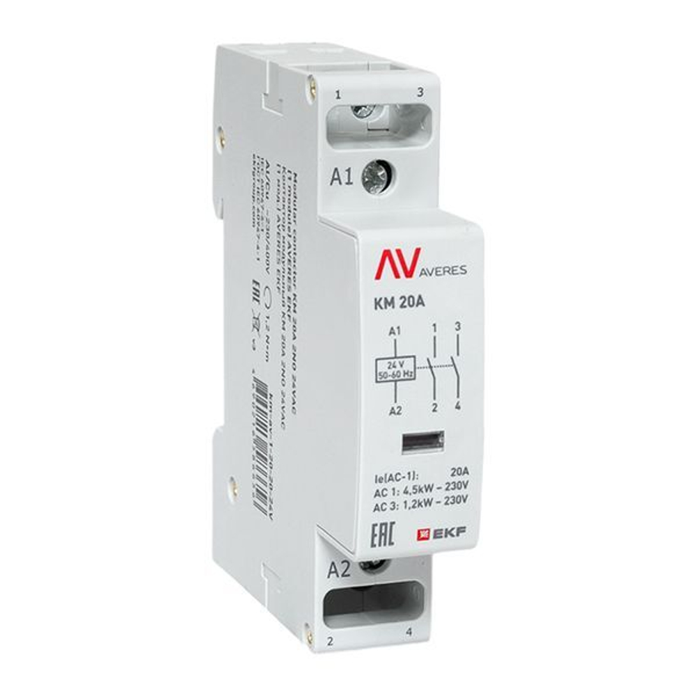 Контактор модульный EKF km-av-1-20-20-24V