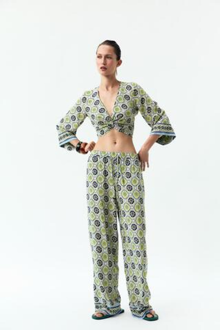 ZARA БРЮКИ ШИРОКИЕ С ПРИНТОМ, РАЗНОЦВЕТНЫЙ
