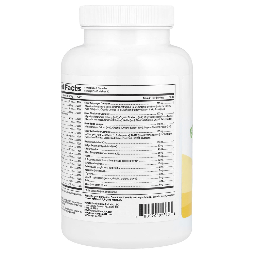 Super Nutrition, Perfect Family, мультивитамины с витамином A, метил B12, фолатом, витамином C и биотином, без железа, 240 растительных капсул