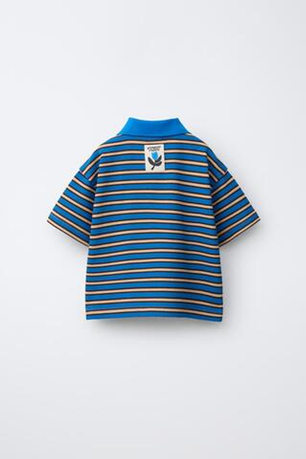 ZARA ПОЛО В ПОЛОСКУ ИЗ ТКАНИ С ЭФФЕКТОМ МАХРЫ, ЯРКО-СИНИЙ