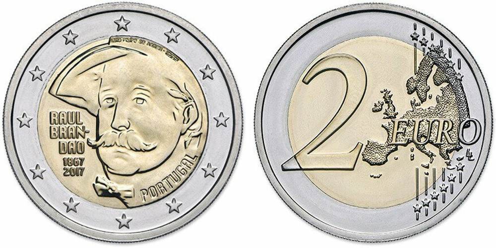 Португалия 2 евро, 2017 150 лет со дня рождения Рауля Брандао UNC