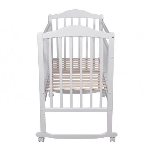 Кровать детская Мой малыш 4 (колесо-качалка, опуск.планка, накладка ПВХ) белый