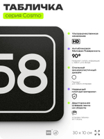 Табличка с номером кабинета "Кабинет №58", для офиса, 30 х 10 см, серия COSMO, черная, Айдентика Технолоджи