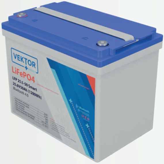 Аккумулятор VEKTOR BATTERY LFP 25,6-50 Smart BMS 50A (Bluetooth 4.0)