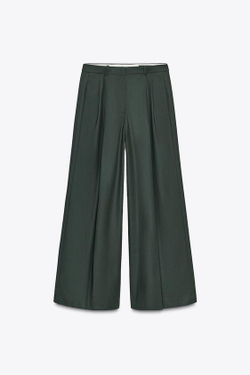 ZARA ШИРОКИЕ БРЮКИ С ЗАЩИПАМИ — ZW COLLECTION, ЗЕЛЕНЫЙ