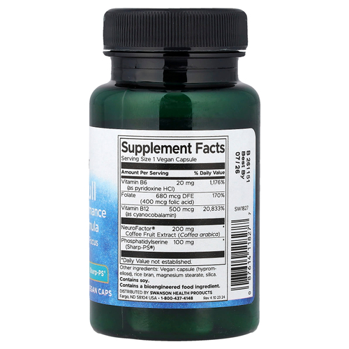 Swanson, Mind-Full, когнитивная функция, улучшенная формула, 30 веганских капсул