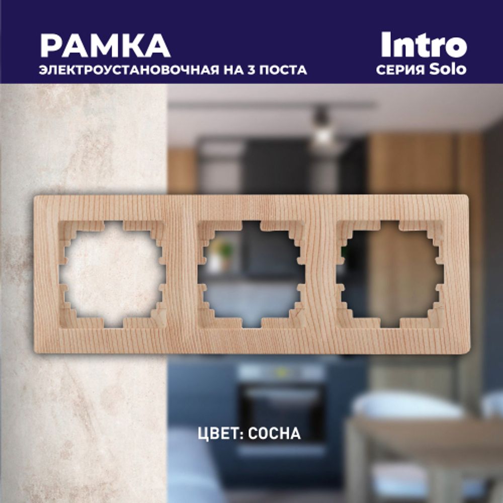 Рамка для розеток и выключателей Intro Solo 4-503-11 на 3 поста, СУ, Solo, сосна