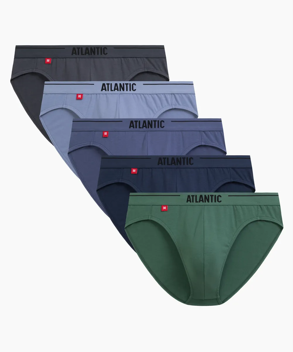 Мужские трусы слипы спорт Atlantic, набор 5 шт., хлопок, графитовые + голубые + деним + индиго + темно-зеленые, 5SMP-004