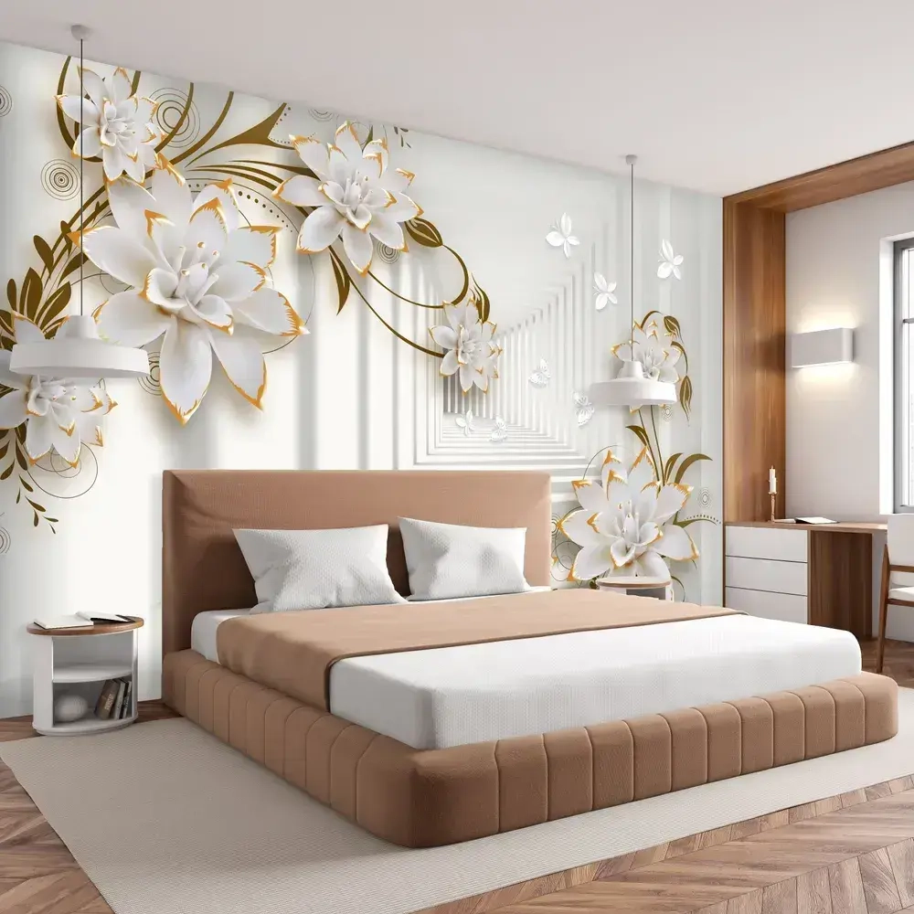 Фотообои на стену "Объемный проход украшенный авантажными цветами" 300х270см / виниловые на флизелиновой основе