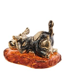 Народные промыслы AM-3098 Фигурка «Корова не вижу» (латунь, янтарь)