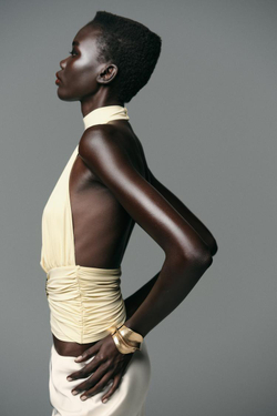 ZARA ТОП ИЗ ПОЛИАМИДА СО СБОРКАМИ И СОЛНЦЕМ, ЖЕЛТЫЙ