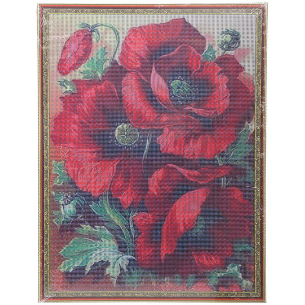 Алмазная мозаика на подрамнике с полным заполнением «МИР ЯРКИХ КРАСОК», красные маки, 50*65см