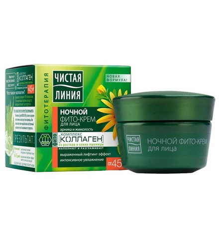 Чистая Линия Фито-крем для лица Арника и жимолость, ночной, комплекс коллаген от 45 лет, 45 мл