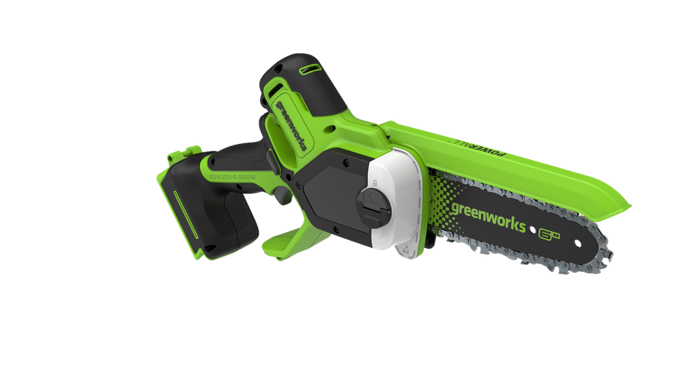 Цепная мини пила аккумуляторная Greenworks GD24CS15, 24V, 15см, бесщеточная, с автоматической смазкой цепи, c АКБ 2Ач и ЗУ ( 2010107UA) в сумке