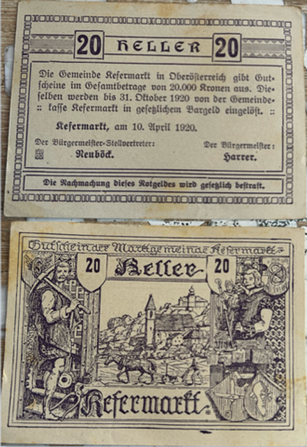 Австрия 20 геллеров 1920 Кефермаркт aUNC