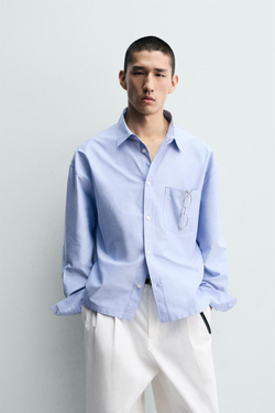 ZARA РУБАШКА BOXY FIT ОКСФОРД, НЕБЕСНО-ГОЛУБОЙ