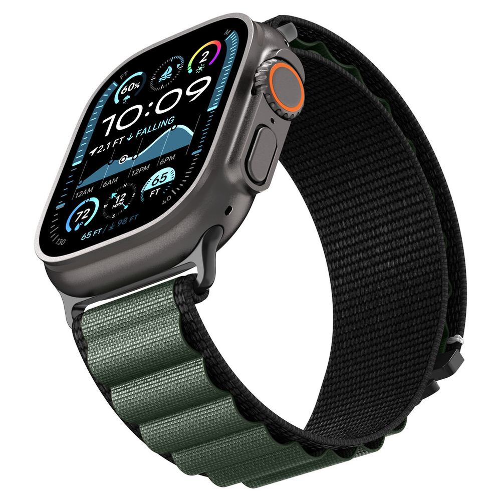 Ремешок Spigen WBF1 BAND для Apple Watch 6 / 7 / 8 / 9 / 10 / SE / Ultra 1 / 2 (44 / 45 / 46 / 49 mm) черный/зеленый