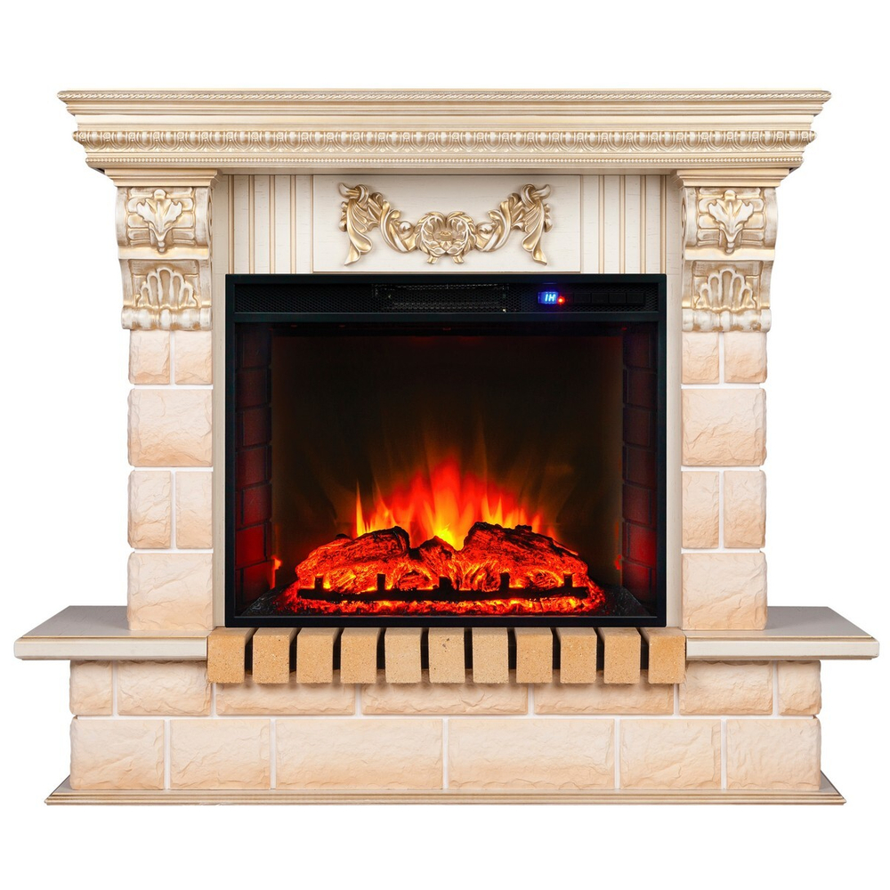 Электрокамин RealFlame Gracia 24/25,5 WT белый дуб с золотой патиной с очагом Sparta 25,5 LED