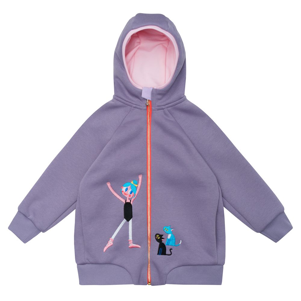 Худи на молнии цвета лаванды "Балерина и коты"