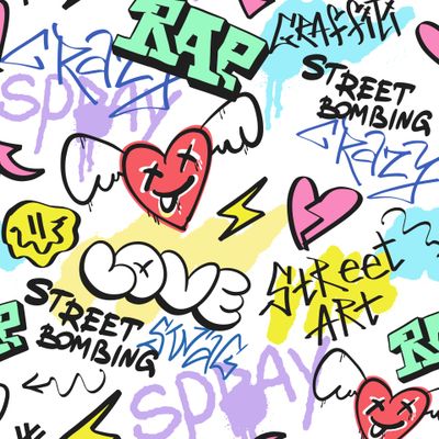 Яркий разноцветный граффити паттерн стрит уличный стиль любовь рэп