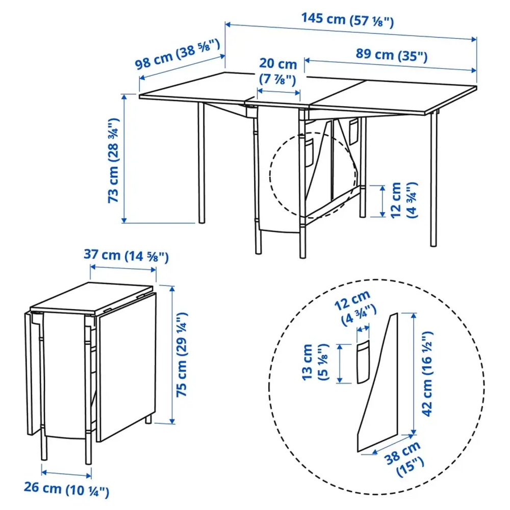 Стол с откидной столешницей - IKEA KALLHÄLL/KALLHALL/КАЛЛХЭЛЛ ИКЕА, 33/145х98х75 см, белый/серый