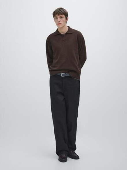 Massimo Dutti Хлопковые брюки с широкими штанинами, черный