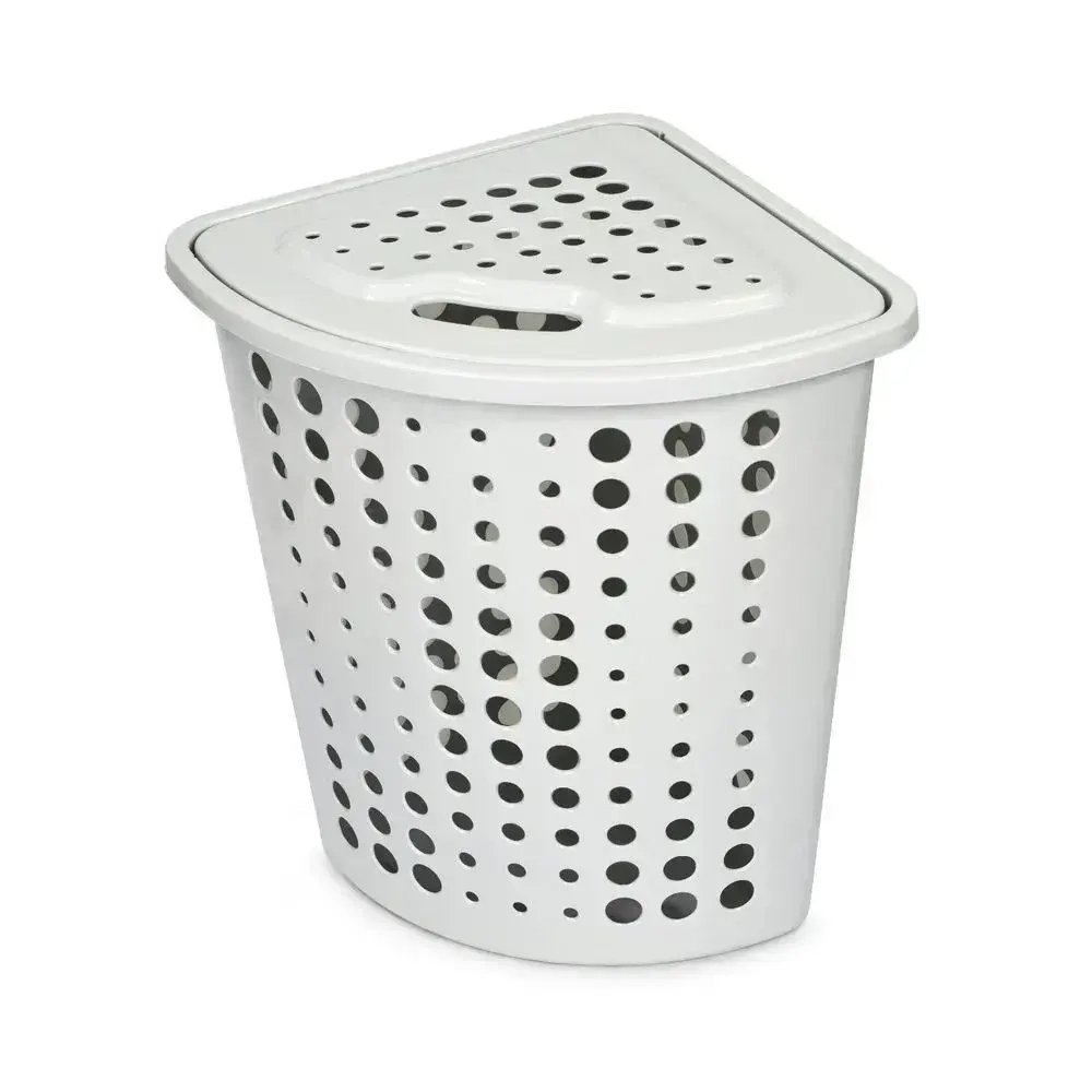 Корзина для белья угловая 45л с крышкой светло-серая Молетта (комплект 6 шт)