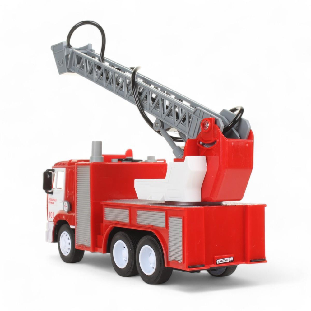 Модель ин. пласт. "Камаз. Пожарная" 26см, свет-звук, двери, коробка KAM-26PLFIR-WAT (Технопарк)