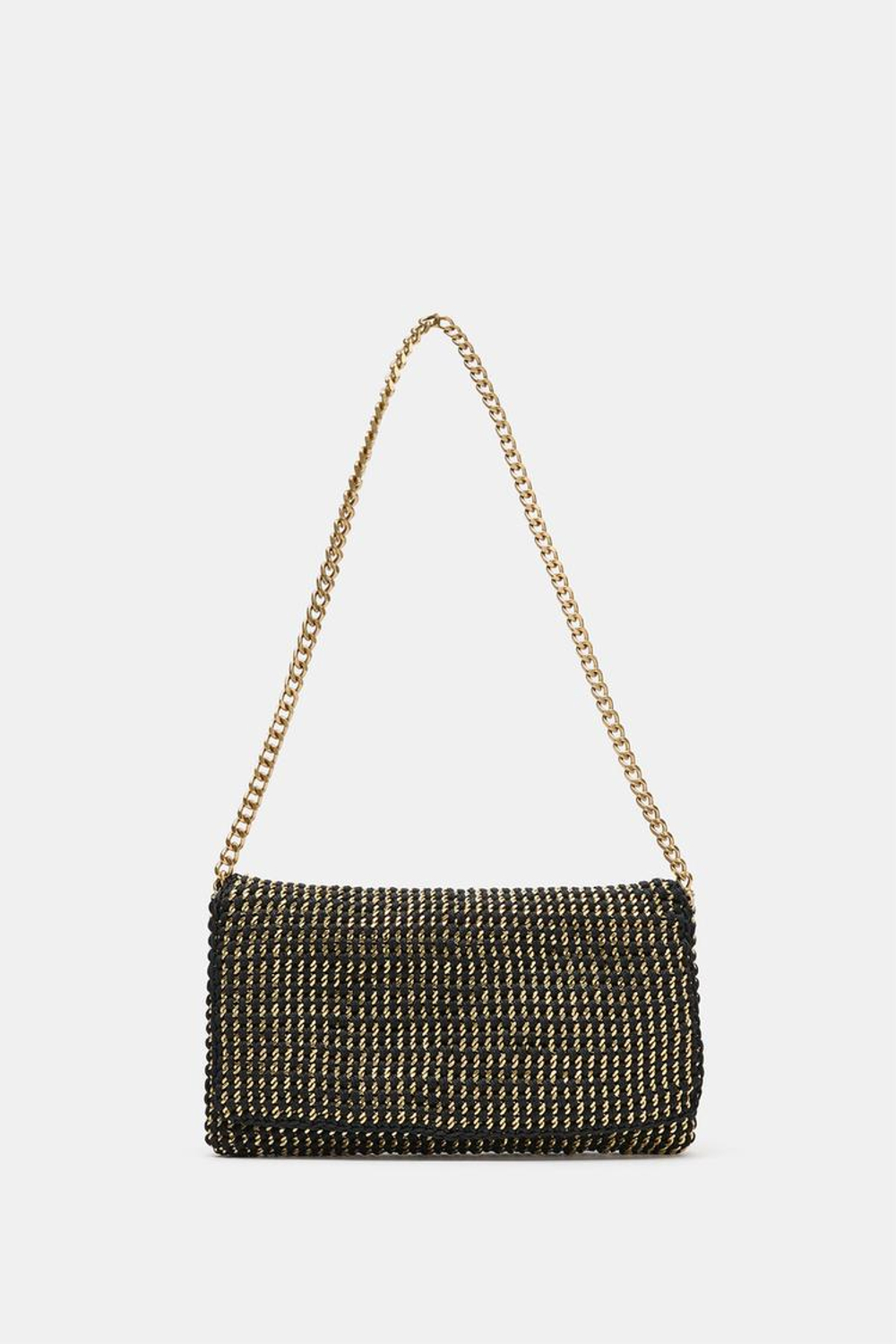 ZARA МЕТАЛЛИЗИРОВАННАЯ СУМКА С ПЛЕЧЕВЫМ РЕМНЕМ, ЧЕРНЫЙ