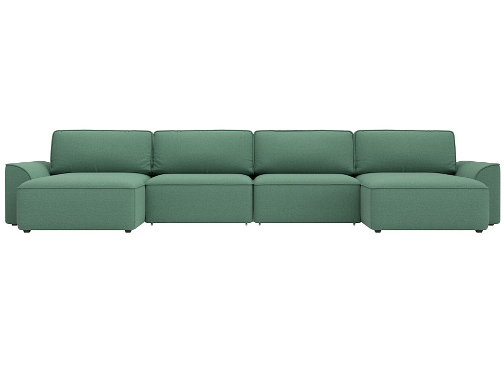 Диван П-образный Лига-048 НПБ лонг, Амур 11 зеленый, Рогожка, 128343