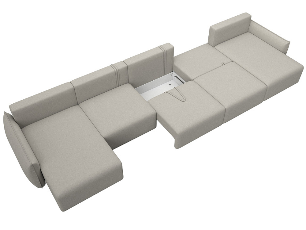 Диван П-образный Лига-051 НПБ МегаЛонг РОГОЖКА Амур 02 бежевый